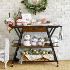 Bestier Coffee Bar Station, Kitchen Island Cart with Storage, Coffee Cart Station with Drawer,Paper Towel Holder and Lockable Wheels, Bar able for Dinning Room Living Room, Rustic Brown