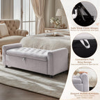 48" Ottoman with Storage, Tufted Storage Ottoman Bench, Convenient Living Room Fabrics Bench Seat, Entryway Shoe Benches with Inner Zipper & Arm, Rivetless Upholstered Window Seat Ottomans, Light Grey