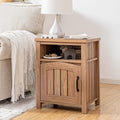 Farmhouse Nightstand with Charging Station, 18" End Table with Adjustable Storage Shelf, Rustic Wood Sofa Side Table with Door for Living Room, Bedroom, Oak