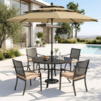 PHI VILLA Patio Round Table w/Umbrella Hole, Metal Table for 4, Black | 42" wrought iron dining table. Slatted top design, weather resistant. Perfect for outdoor deck, porch, backyard.