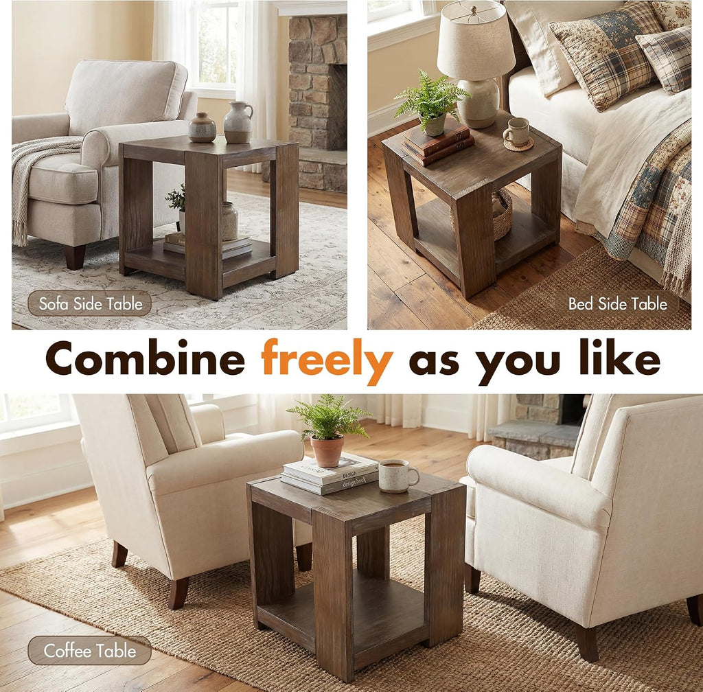 chairus Wood End Table, Nightstand with 2-Layer Storage Shelves, Rectangular Side Table for Sofa/Couch/Bedroom, Brown
