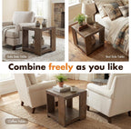 chairus Wood End Table, Nightstand with 2-Layer Storage Shelves, Rectangular Side Table for Sofa/Couch/Bedroom, Brown