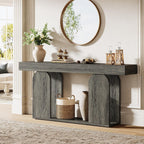 Tribesigns 70.9-Inch Extra Long Sofa Table, Farmhouse Console Tables with Wood Frame and Storage Shelf, 2-Tier Wood Table Behind Couch for Living Room, Hallway, Foyer, Light Brown (Dark Gray)