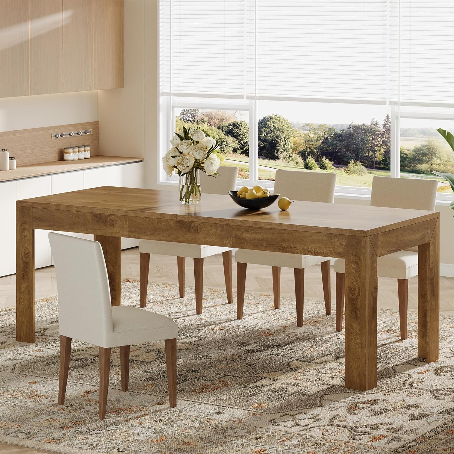 Tribesigns Dining Table for 6-8, 78.7-Inch Long Rectangle Kitchen Table, Modern Simple Kitchen Dining Room Furniture, (78.74" L x 27.56" W), Brown