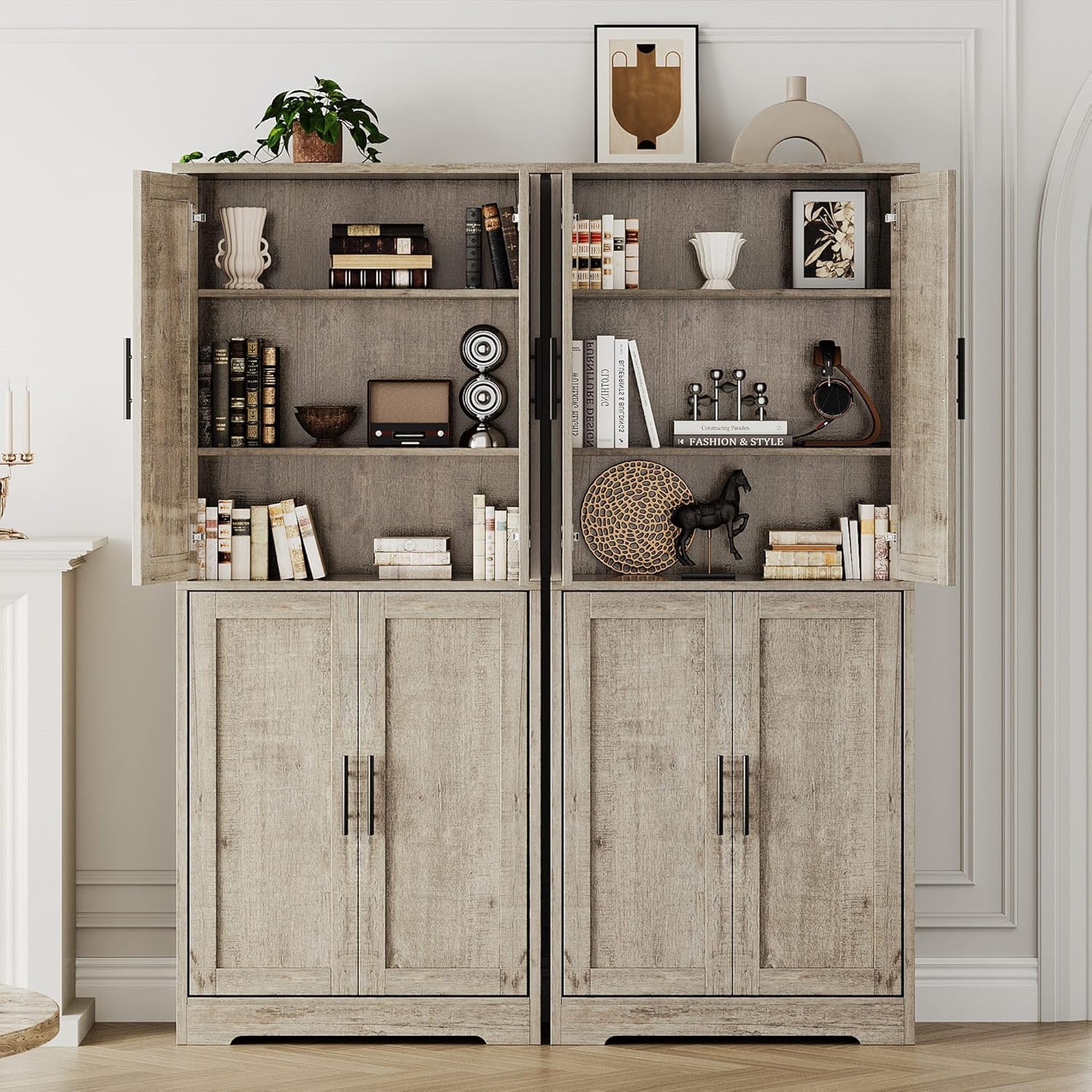 IDEALHOUSE Pantry Cabinet,70" Tall Kitchen Pantry Cabinet with 4 Doors and 3 Adjustable Shelves, Freestanding Cupboard, Modern Storage Cabinet for Bathroom, Dining Room, Living Room, Gray