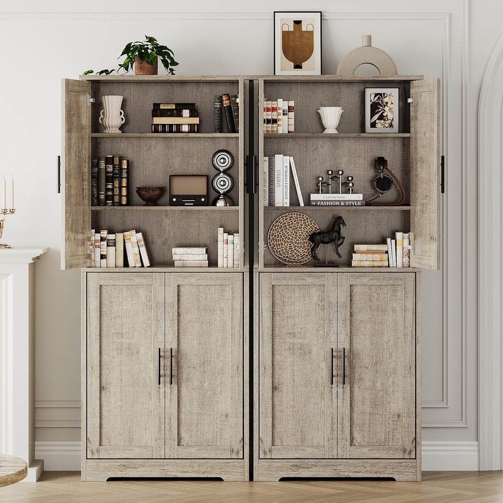 IDEALHOUSE Pantry Cabinet,70" Tall Kitchen Pantry Cabinet with 4 Doors and 3 Adjustable Shelves, Freestanding Cupboard, Modern Storage Cabinet for Bathroom, Dining Room, Living Room, Gray