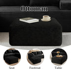 Corduroy Ottoman, Modern Boneless Cloud Foot Rest Foam Support, Oversized Modular Sectional Sofa Stool for Living Room, Bedroom & Small Spaces, No Assembly Required (Black, Ottoman)