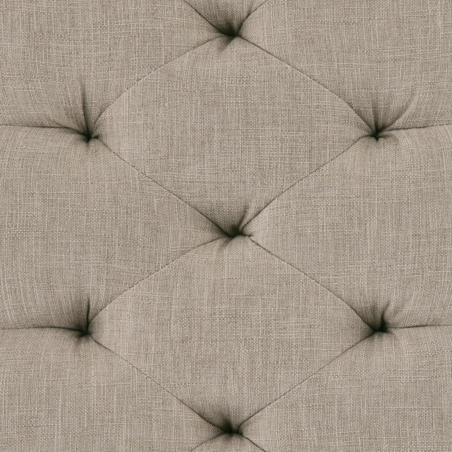 SIMPLIHOME Waverly Tufted Ottoman Bench - 48 inch Wide Upholstered Linen Look Fabric Rectangle Footstool Ottoman in Wheat Beige, Traditional Bench for Entryway or Living Room with Carved Legs