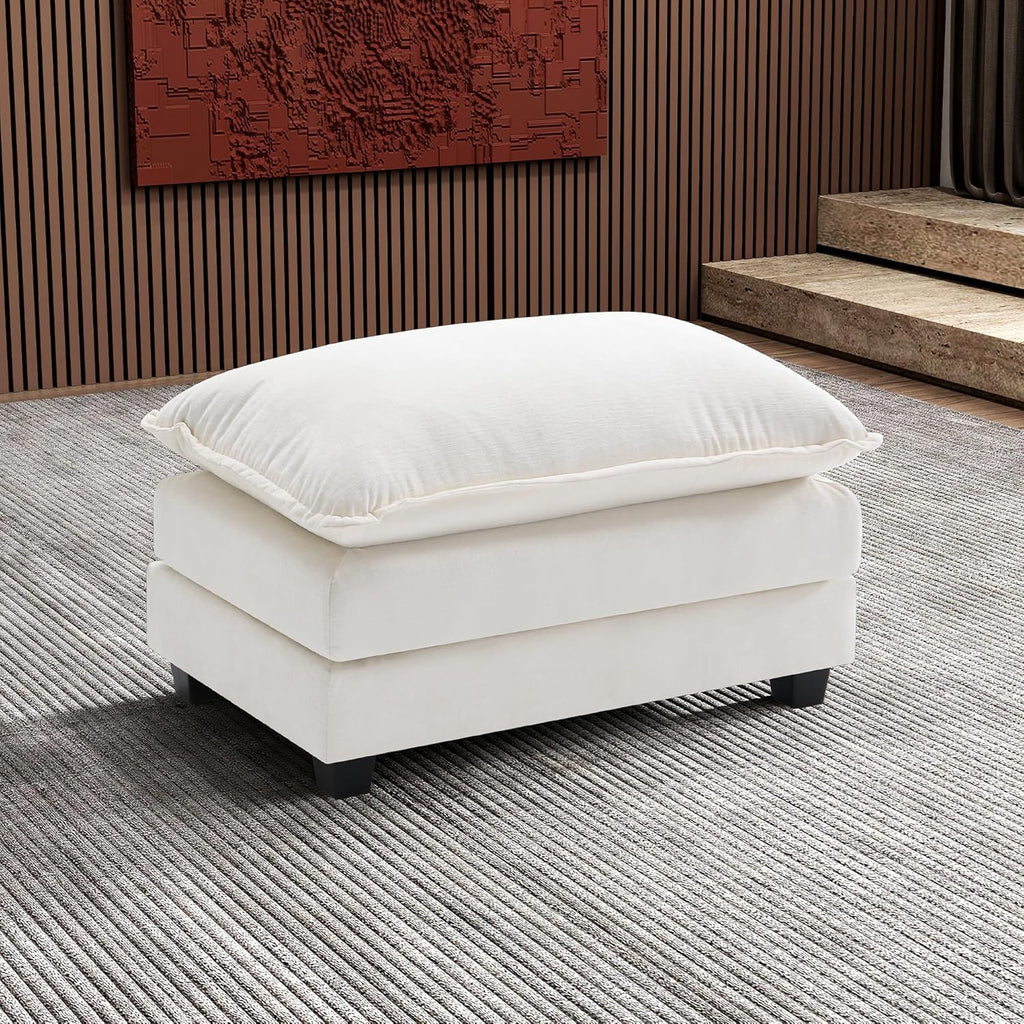 Ihanherry Ottoman for Modular Sectional Cloud Sofa, Chenille Deep Seat Couch for Apartment, Living Room and Bedroom, Beige