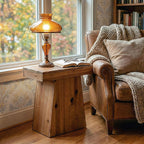Solid End Table, 23.6" Wood Side Table with Trapezoid Base for Small Space, Living Room, Easy Assembly, Warm Walnut Brown