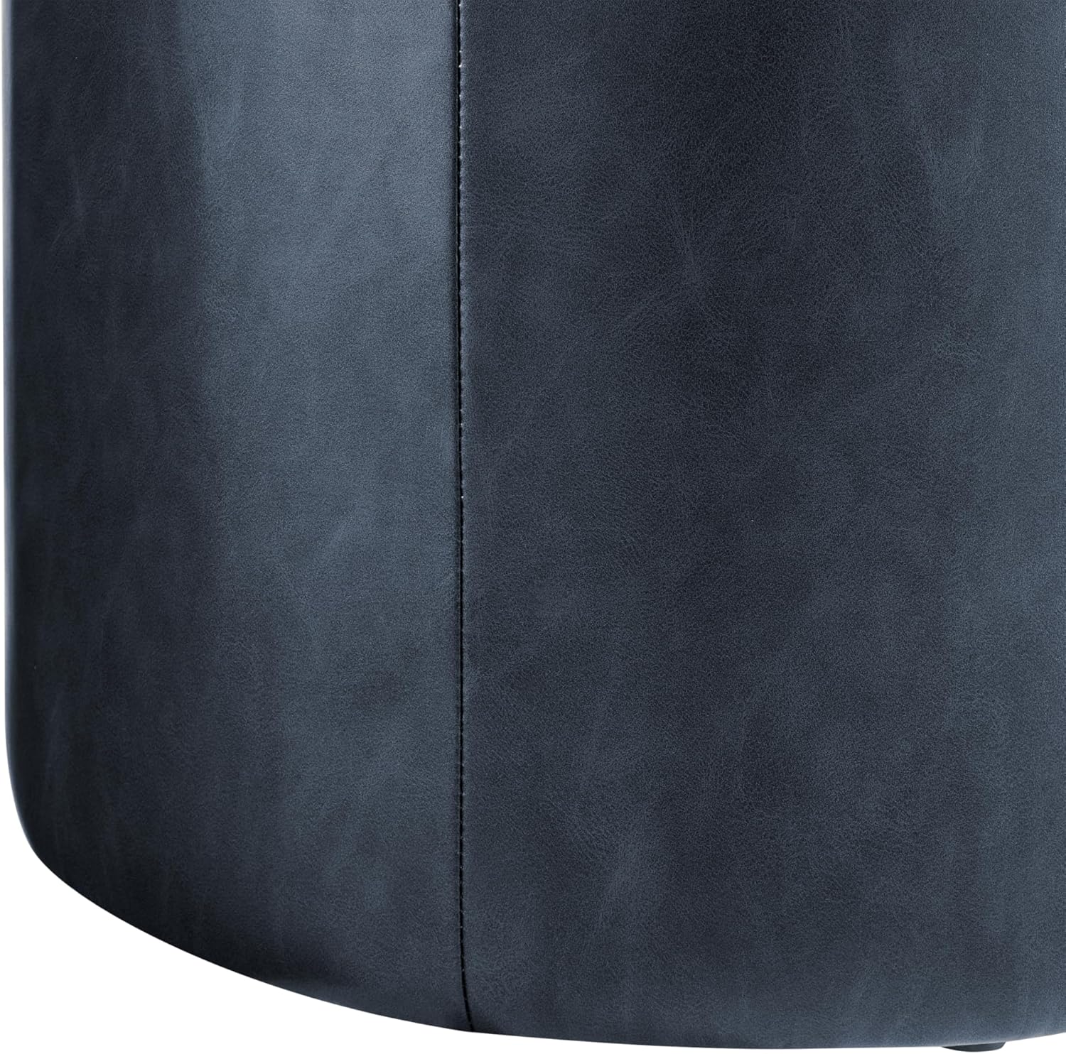 Studio Living® 19” Wentworth Ottoman Round Faux Leather Bench, Stationary Ottomans, Backless Chair, Footrest for Living Room, Footstool Office, Bedroom, Padded Seat, Navy Blue