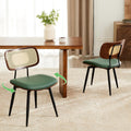 Swivel Dining Chairs with Rattan Back, Modern Green Leather Dining Chairs Set of 2, Swivel Dining Room Chairs Kitchen Side Chairs with Metal Legs and Upholstered Seat for Kitchen & Restaurant