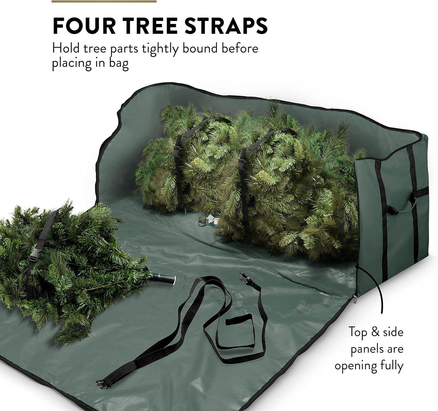 ZOBER Wide Christmas Tree Storage Bag - Maximum Accessibility - Fits 9 Ft Trees - 600D Oxford Fabric Christmas Tree Bag For Storage Box For Xmas - Strong, Durable Straps & Handles - Card Slot - Green