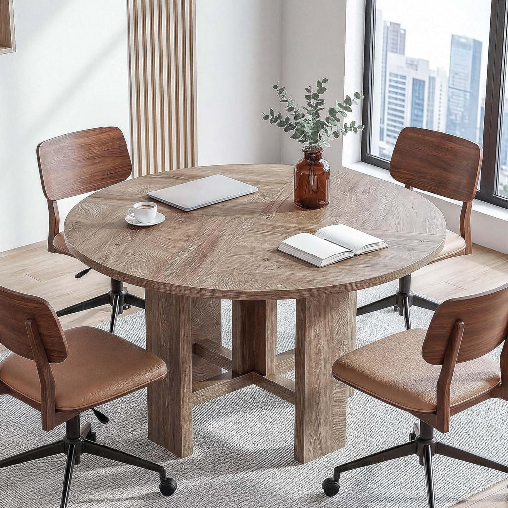LITTLE TREE 47 inch Round Dining Table, Round Kitchen Table for 6, Farmhouse 47" Dinner Room Tables, Rustic Circle Tables for Kitchen, Dining