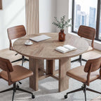 LITTLE TREE 47 inch Round Dining Table, Round Kitchen Table for 6, Farmhouse 47" Dinner Room Tables, Rustic Circle Tables for Kitchen, Dining