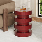 14.2" W Round End Table with 3-Tier Design, Modern MGO Side Table for Indoor Outdoor, Patio Balcony Living Room Accent Furniture, Red Color