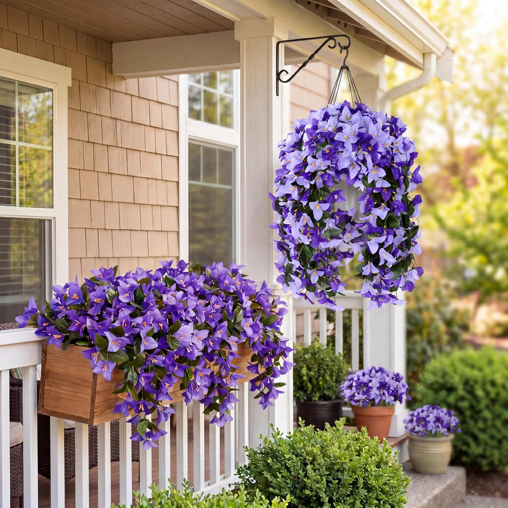 Artificial Bougainvillea Flowers Fake Hanging Flowers Plants for Outdoor Outside Decoration 2PCS Faux Silk UV Resistant Long Trailing Vines for Front Door Home Porch Patio Yard (Dark & Light Purple)