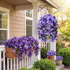 Artificial Bougainvillea Flowers Fake Hanging Flowers Plants for Outdoor Outside Decoration 2PCS Faux Silk UV Resistant Long Trailing Vines for Front Door Home Porch Patio Yard (Dark & Light Purple)
