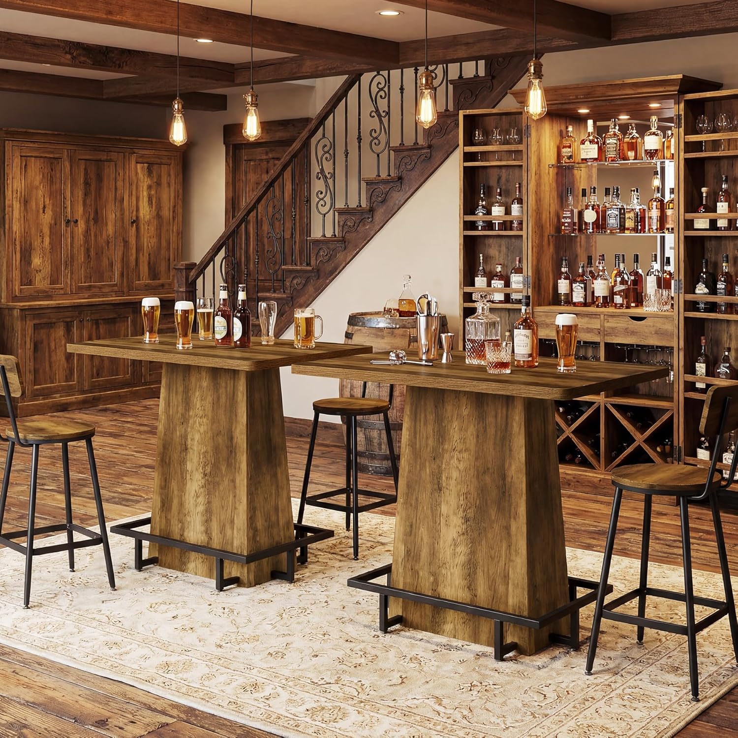 Tribesigns 47" Bar Table, Rustic Industrial Pub Table with Metal Footrest, Rectangular Tall Bar Table for Bar, Restaurant, Patio, Coffee, Easy to Assemble (Brown)