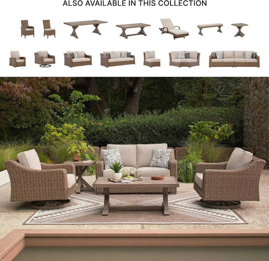 Signature Design by Ashley Carmel Bay Casual Weather and UV Resistant Outdoor Swivel Lounge with Cushion, Light Brown & Beige