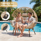 Double Wicker Egg Chair Outdoor Indoor - 2-Person Oversized Loveseat with 8" Thickened Paded Cushion - 700 lbs Weight Capacity Patio Lounge Chair for Balcony Porch Backyard (Beige Radial)