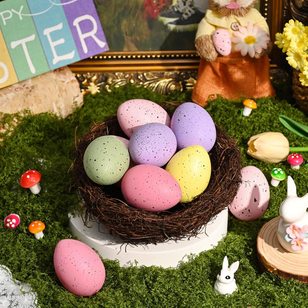 Waipfaru 20 Pcs Easter Eggs, 2.4'' Plastic Speckled Easter Eggs and Vase Filler, Pastel Easter Eggs for DIY Spring Farmhouse Home Table Easter Decorations (Purple, Pink, Yellow, Green)