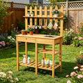 Outdoor Potting Bench, Wooden Potting Table with Built-in Sink, Drawer, Hooks & Storage Shelves – Large Gardening Bench for Outside Garden Workstation, Backyard Patio Balcony, Brown
