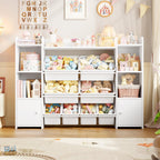 FOTOSOK Toy Storage Organizer with 8 Toy Bins, Toy Organizer Kids Bookshelf with 6 Storage Cubbies, Stuffed Animal Storage Organizer, Playroom Storage and Toy Chest, White