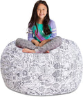 Posh Stuffable Kids Stuffed Animal Storage Bean Bag Chair Cover - Childrens Toy Organizer, X-Large 48" - Canvas Fun Creatures Coloring Fabric