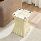 15.16" Square Sofa Side Table with Creative Wavy/Scallop Edge Design, Modern Creative Couch End Table Nightstand for Living Room Apartment Bedroom, No Need Assembly, (Fiberglass, Beige)