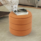 DAGONHIL Round Ottoman with Storage, PU Leather Footrest, Hidden Storage Ottoman Stool,Vanity Stool for Bedroom, Living Room, Entryway, Brown
