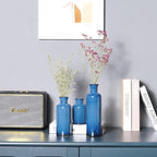 Ceramic Vase Set Home Decor - 3Pcs Modern Rustic Boho Geometric Blue Flowers Vase Decoration, Shelf Decor, Farmhouse Living Room Decoration, Decorative Gift Cynkeyee