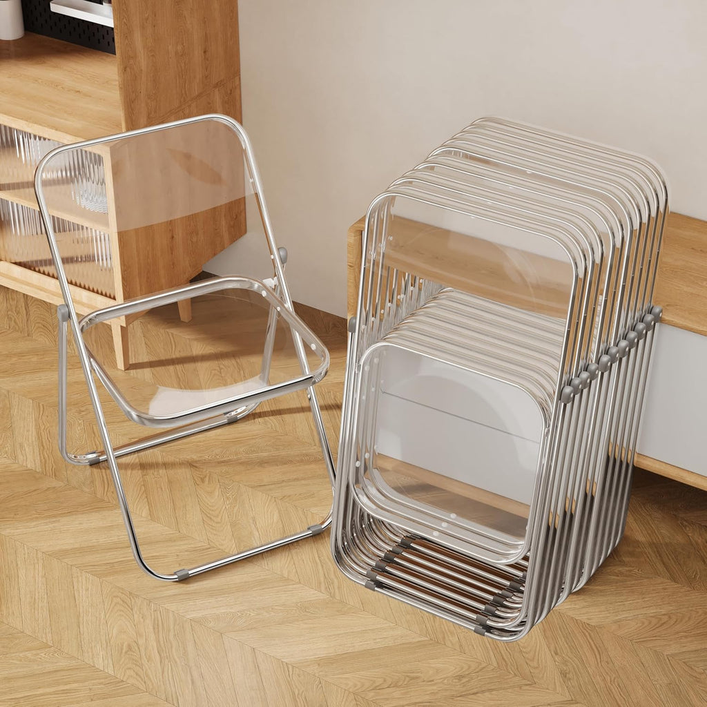 Folding Chair, 12 Pack Acrylic Chair, Clear | Space-saving acrylic folding chair,easy fold & store.Holds up to 300 lbs,comfortable for home,office,parties and daily use.