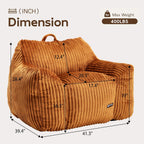 Large Bean Bag Chair for Adults Teens 41 Inch, Big Fluffy Beanbag Sofa with Back Support & Armrests, Plush Foam Filled Comfy Couch for Bedroom Gaming Living Room Reading (Orange)