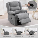 360°Swivel Rocking Chairs for Adult,Recliner Chair with Side Pockets and Cup Holders,Rocker Recliner with a Suitable for Living Rooms,Bedrooms,Light Grey