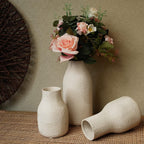 Ceramic Vases for Home Decor - Matte White Textured Vase Set of 3, Decorative Vases for Flowers, Pampas Grass Arrangement, Table Centerpieces, Office and Living Room Boho Decor