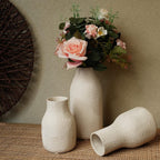 Ceramic Vases for Home Decor - Matte White Textured Vase Set of 3, Decorative Vases for Flowers, Pampas Grass Arrangement, Table Centerpieces, Office and Living Room Boho Decor
