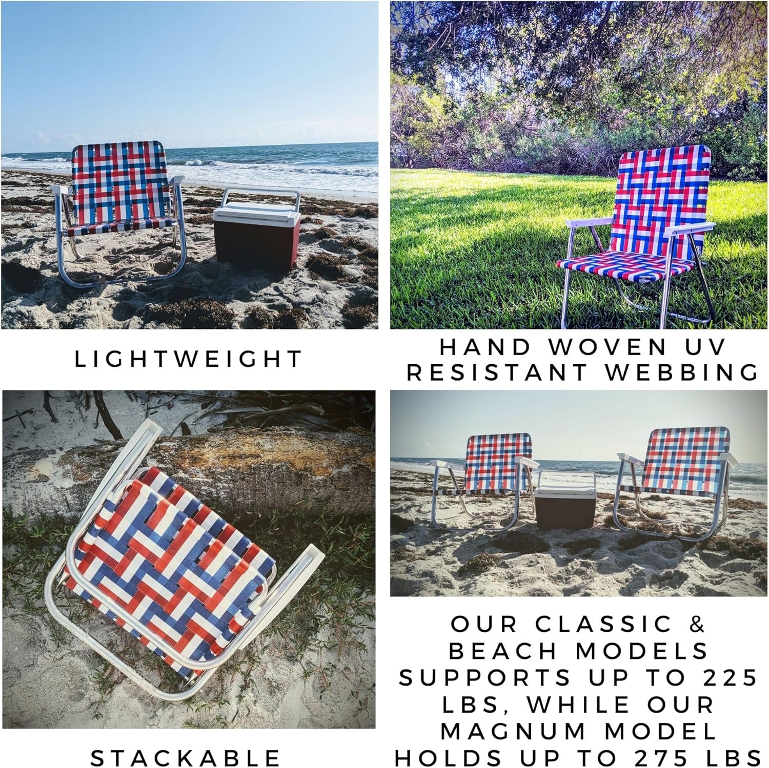 Lawn Chair USA Folding Aluminum Outdoor Patio Lawn Chair | Heavy-Duty Webbed Chairs for Camping, Sports, Beach, Yard & Tailgating | Lightweight Portable | Magnum - American Flag