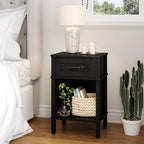 Black Nightstand with Drawers,Small Night Stand,Black Bedside Table | Morden Nightstand,Black Wood Nightstand,Bedside Table with Drawers,Farmhouse End Table,Black Side Tables Bedroom LET512B