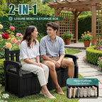 Black 80 Gallon Lockable Resin Deck Box Storage Bench, Waterproof Outdoor Storage Container for Patio Cushions, Garden Tools & Pool Supplies, Extra Patio Seating