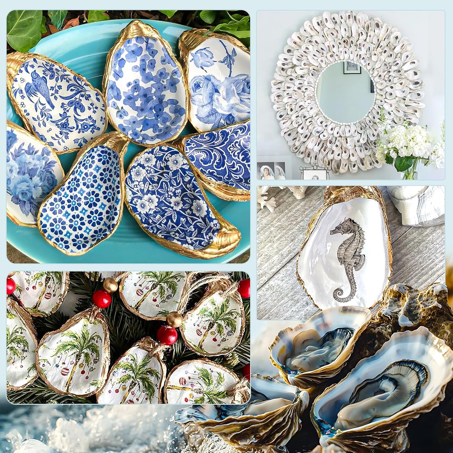 15PCS Oyster Shells 5"-6" Concave Oyster Shells for Crafts Natural Oyster Shells Bulk, for Home Vase Filler, Xmas Ornaments, DIY Arts and Crafts Sea Shells