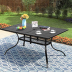 Incbruce Patio Dining Table, 60" x 36" Rectangle Metal Steel Slat Table, with 1.57" Umbrella Hole, for Backyards, Porches, Gardens or Poolside