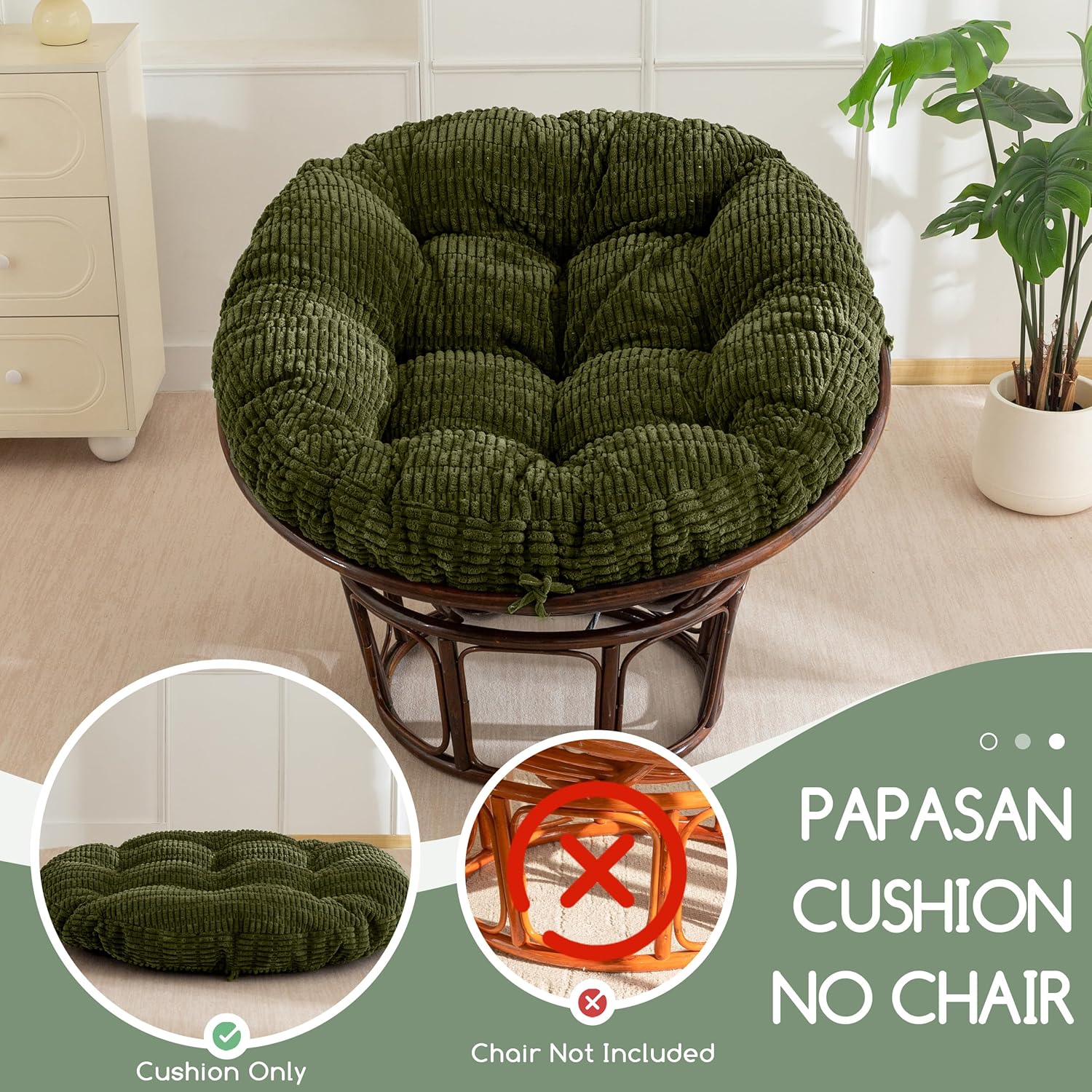 HIGOGOGO Papasan Chair Cushion with Thick Corduroy Cover (Without Chair), Supportive Cushion, Caput Mortuum, 48 x 48 Inch
