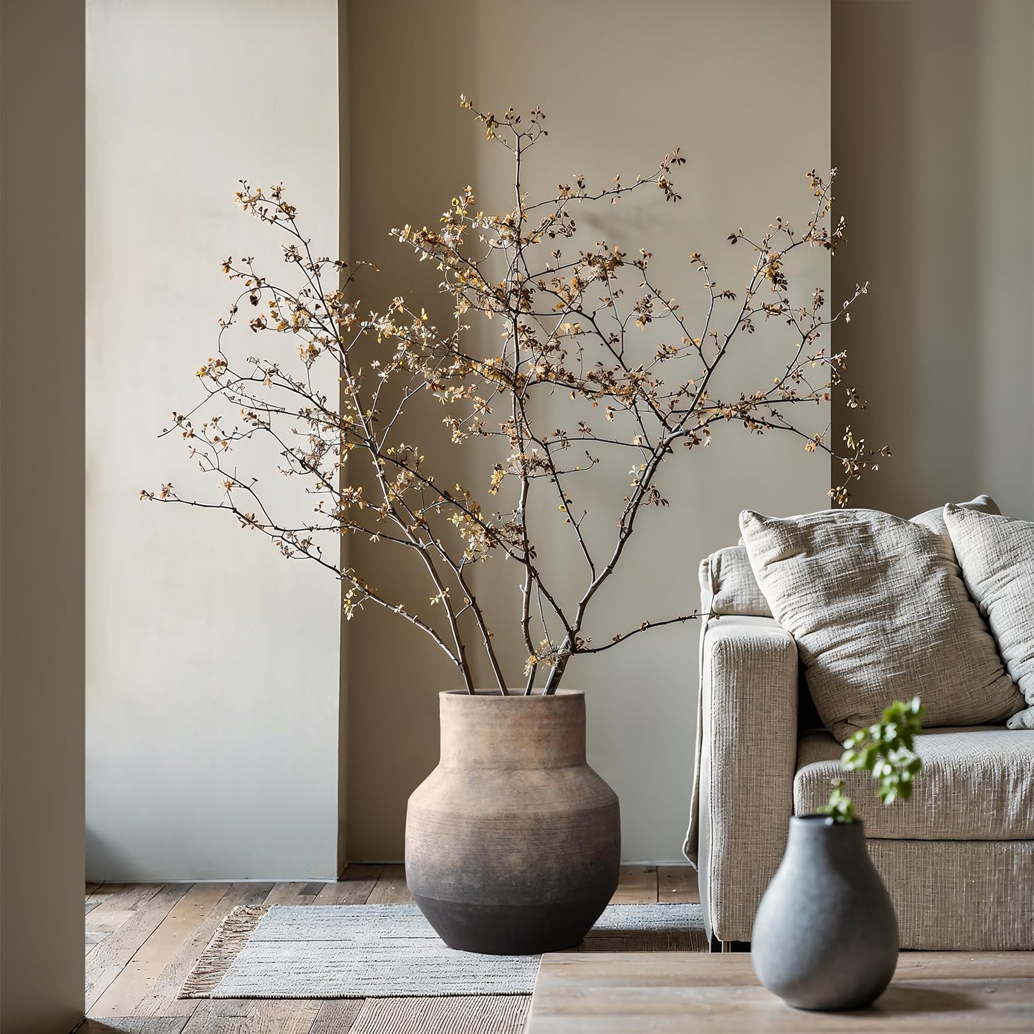 LuxenHome Round Ceramic Flower Vase, 13 Inch Brown Terracotta Vases, Vintage Large Pottery for Living Room Decor Entry Way Table Home Decor, Rustic Pottery
