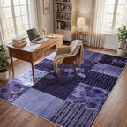 Modern Area Rugs for Living Room, 4x6 Feet Geometric Patchwork Rug, Washable Non-Slip Indoor Low Pile Carpets for Bedroom Dining Room Office Playroom Home Dorm Decor, Dark Purple