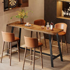 Solid Wood Bar Table, 55-Inch Counter Height Pub Table with Sturdy Metal Frame, Industrial Narrow Bar Table for Pub Kitchen Living Room, Rustic Brown