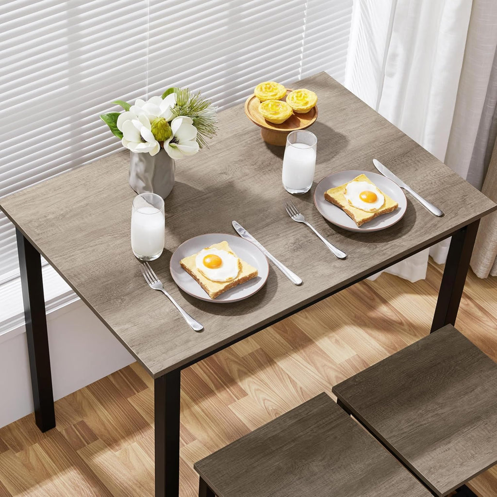Yaheetech 3 Piece Dining Table Set - Kitchen Table & Chair Sets for 2 - Compact Table w/ 2 Stools & Space Saving Design for Dining Room Living Room Kitchen, Gray