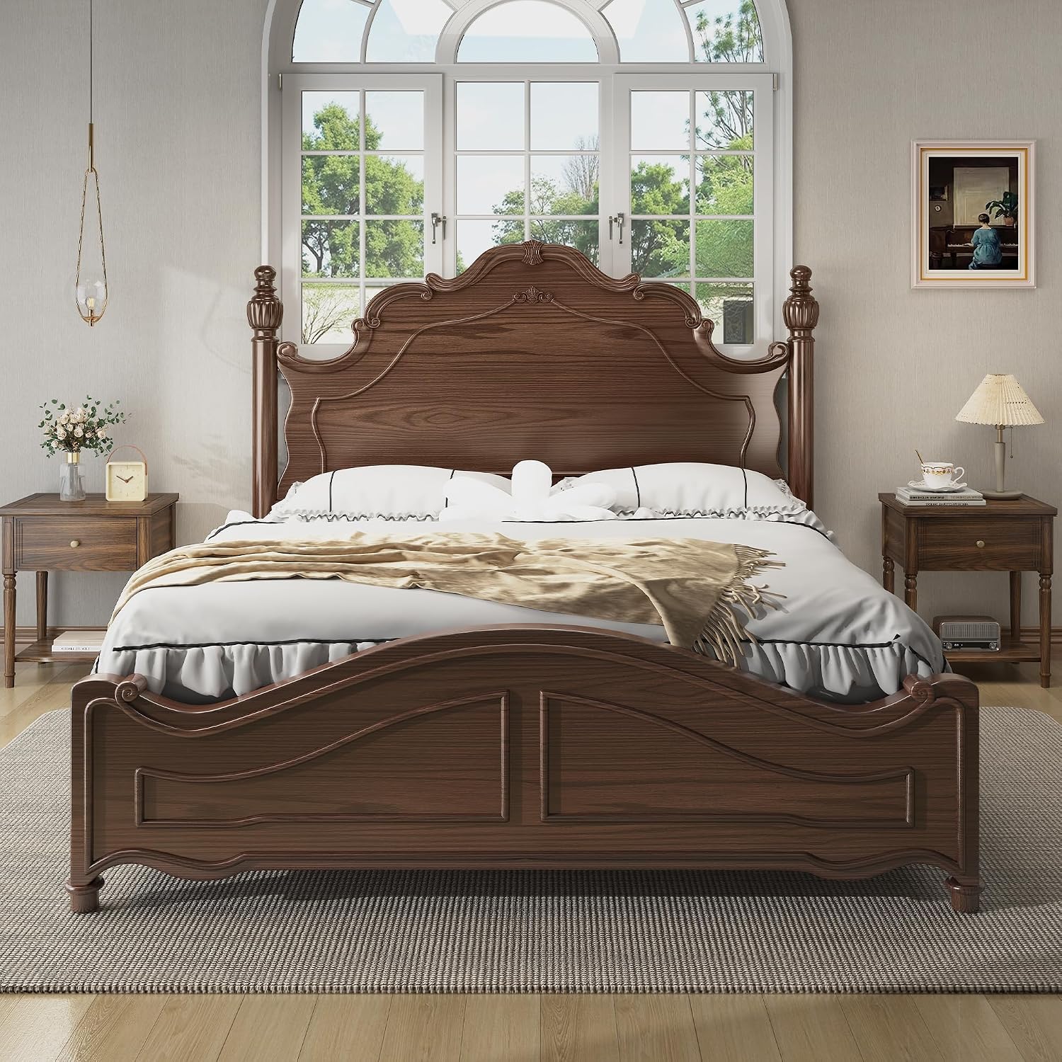 Solid Wood Nightstands Set of 2 with Drawer, Farmhouse End Table Sofa Side Table with Storage Shelves, Real Wood Beside Table Accent Table for Small Spaces, Living Room, Easy Assembly (Walnut)