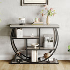 Garvee Entryway Table with Storage, Industrial 4-Tier Narrow Console Table Behind Couch with Half-Circle Base & Storage Shelves for Living Room, Hallway, Foyer