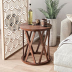 COZAYH Set of 2 - Farmhouse End Table, Rustic Round Side Table with X-Motifs Legs, Wood Textured Top, for Boho, French Country Decor, Brown